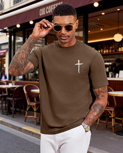 Aiyino Mens Cotton Christian Cross Graphic T Shirt Minimal Faith Casual Crew Neck Tee for Church