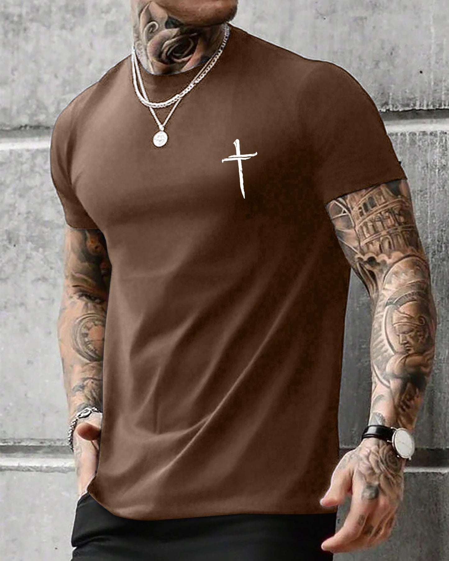 Aiyino Mens Cotton Christian Cross Graphic T Shirt Minimal Faith Casual Crew Neck Tee for Church