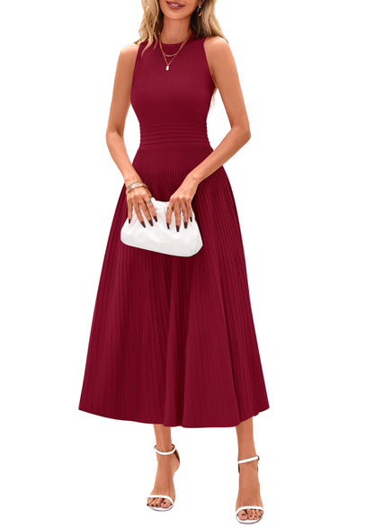 PRETTYGARDEN Spring Casual Dresses for Women 2026 Summer Business Work Midi Sleeveless A Line Pleated Cocktail Dress