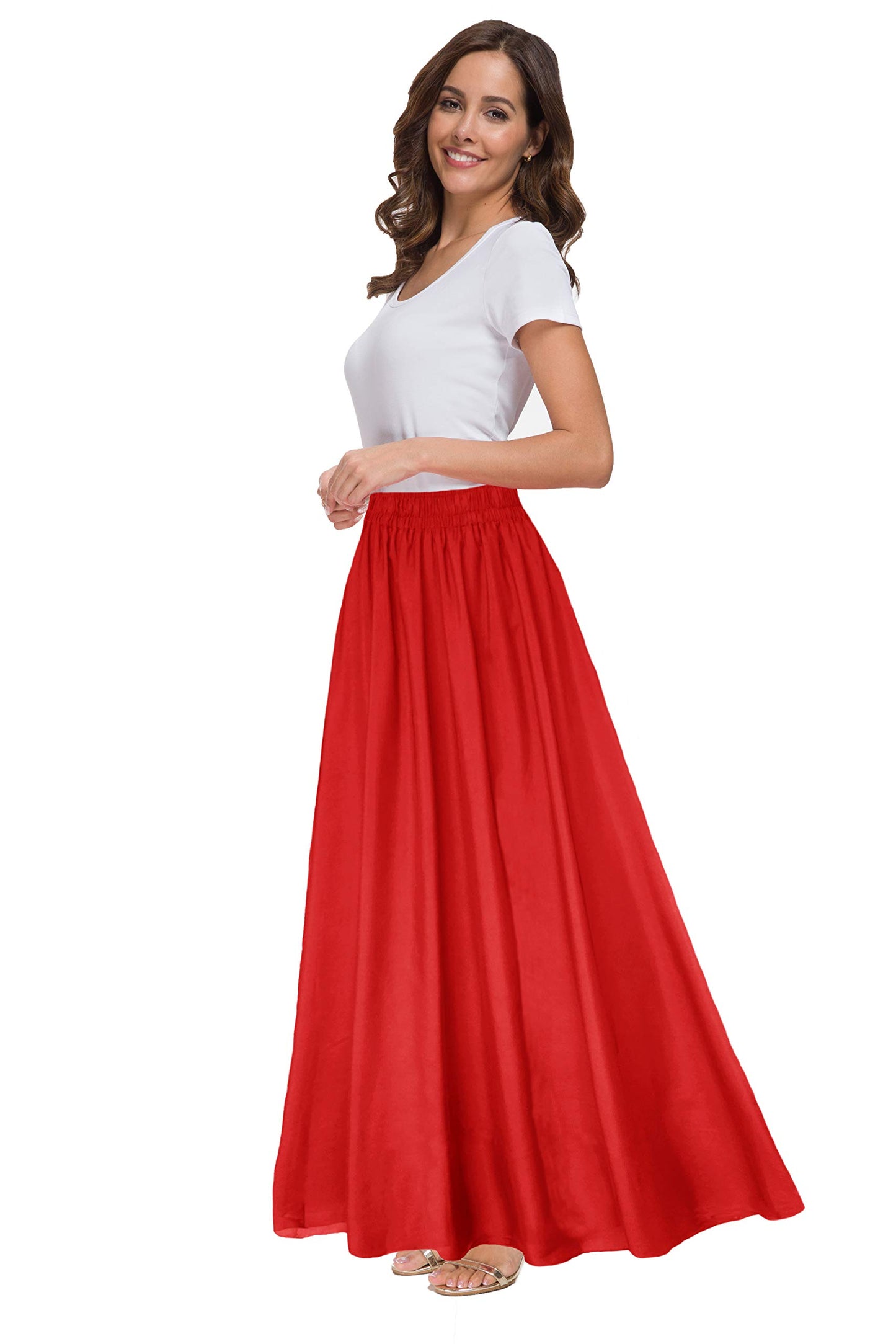 Womens Chiffon Retro Maxi Skirt Vintage Ankle-Length Skirts