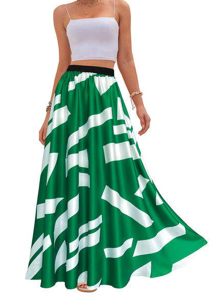 Women's Chiffon Stripe Maxi Skirt High Waist Mopping Floor Skirts