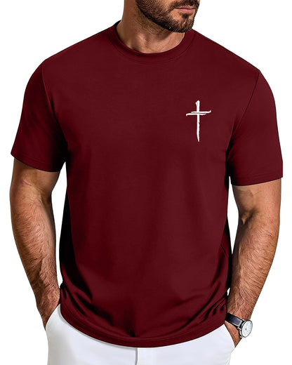 Aiyino Mens Cotton Christian Cross Graphic T Shirt Minimal Faith Casual Crew Neck Tee for Church