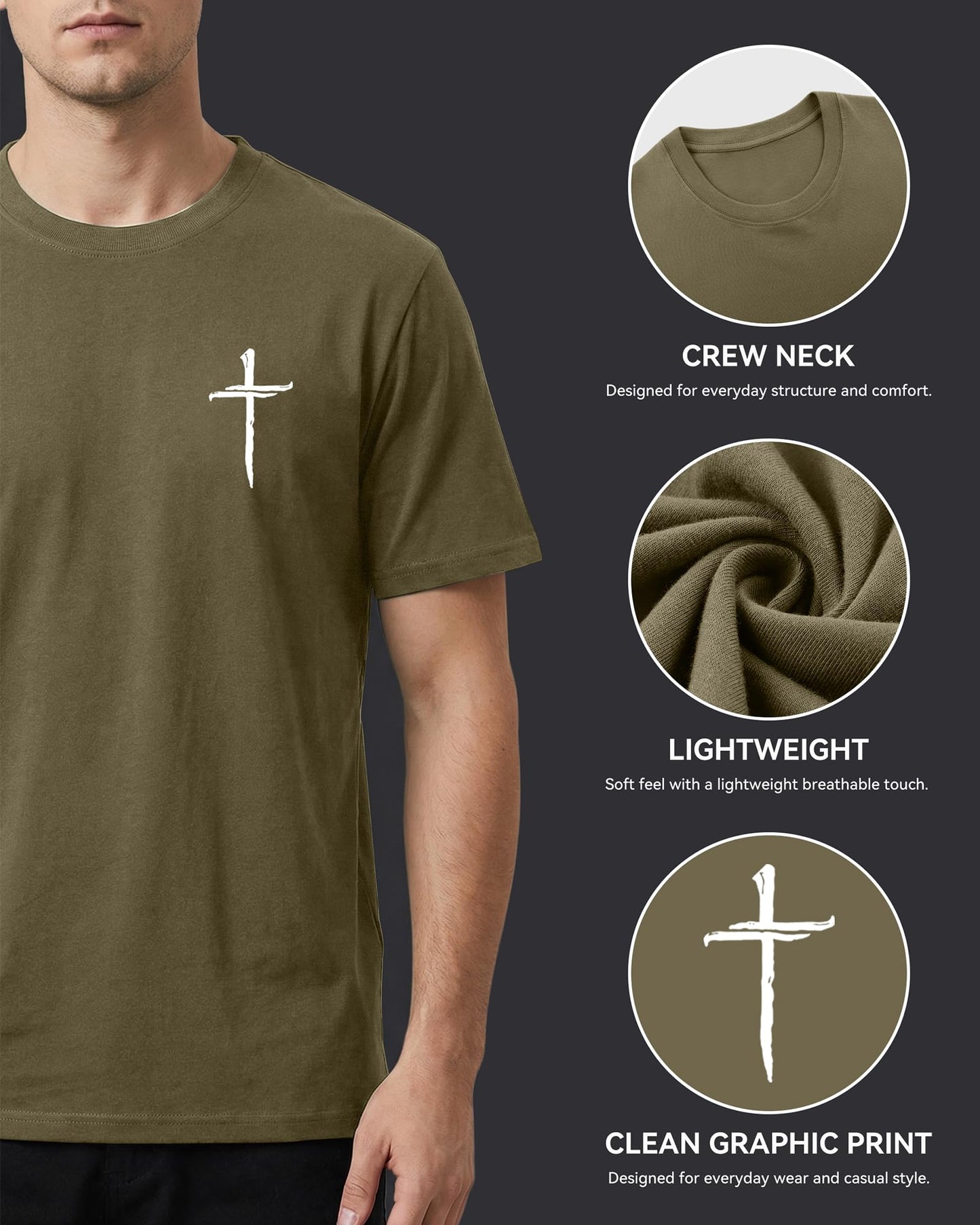 Aiyino Mens Cotton Christian Cross Graphic T Shirt Minimal Faith Casual Crew Neck Tee for Church