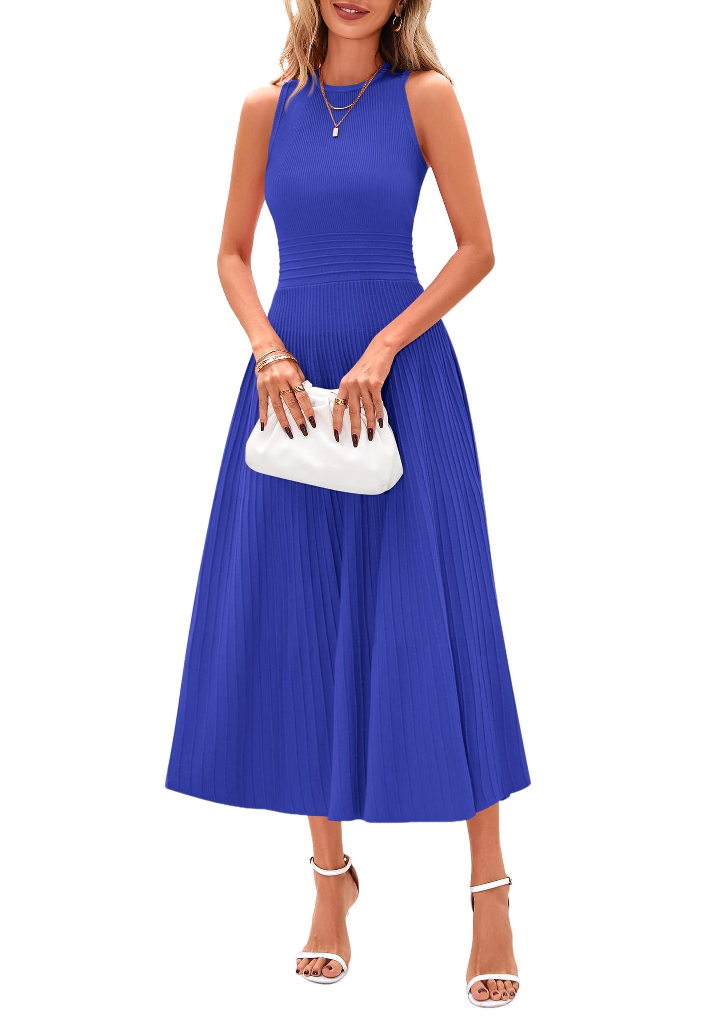 PRETTYGARDEN Spring Casual Dresses for Women 2026 Summer Business Work Midi Sleeveless A Line Pleated Cocktail Dress