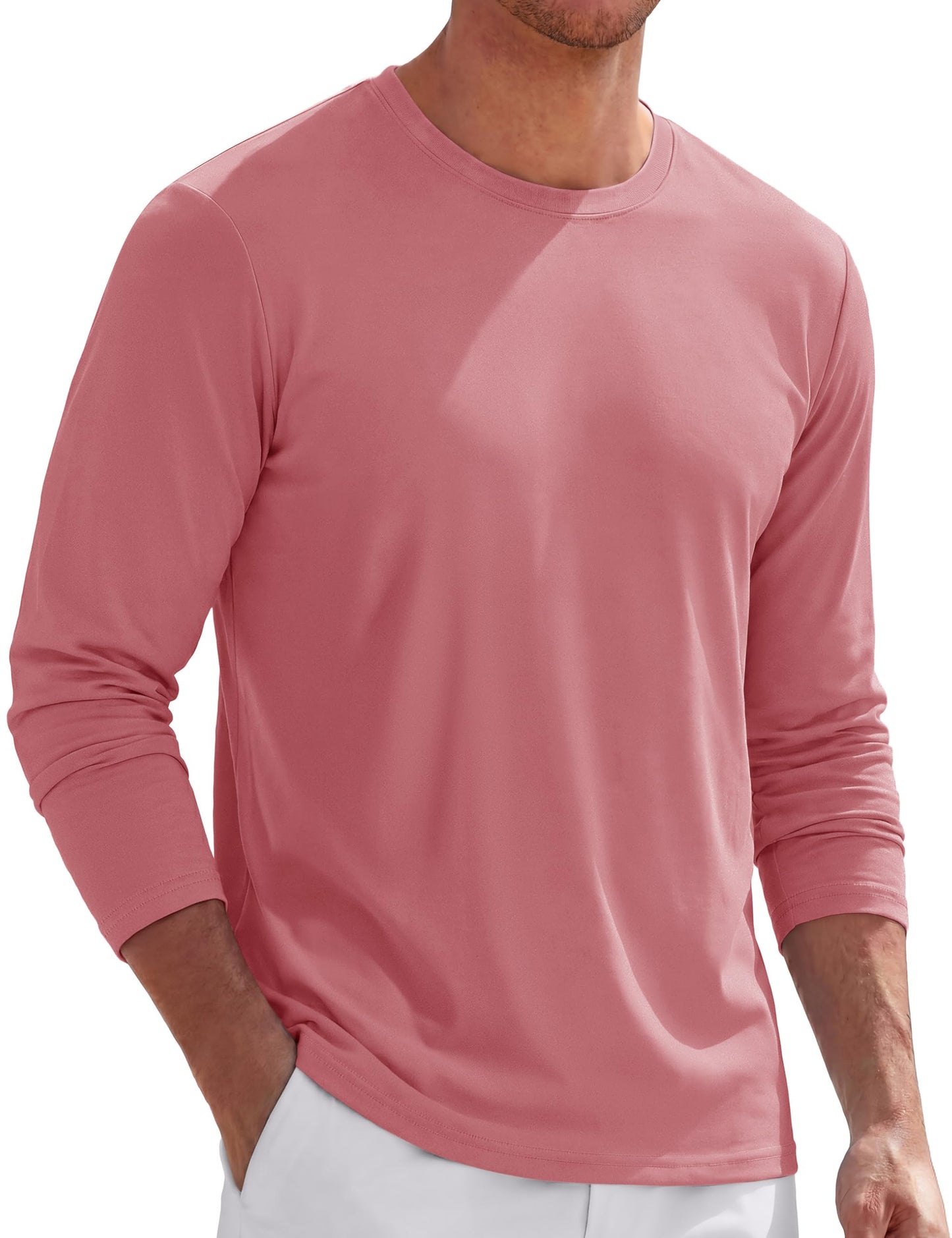 TACVASEN Long Sleeve Shirts for Men Cotton Soft Crew-Neck Moisture Wicking Mens Undershirt Comfort Solid Basic T Shirt