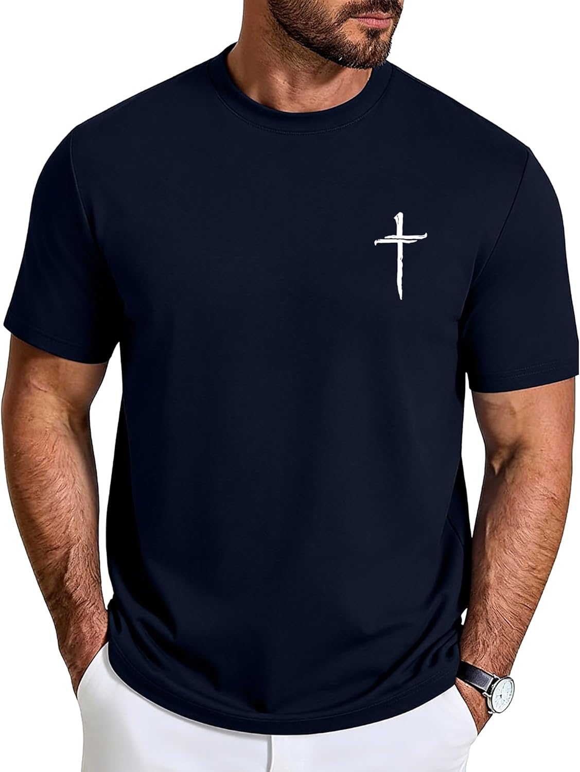 Aiyino Mens Cotton Christian Cross Graphic T Shirt Minimal Faith Casual Crew Neck Tee for Church