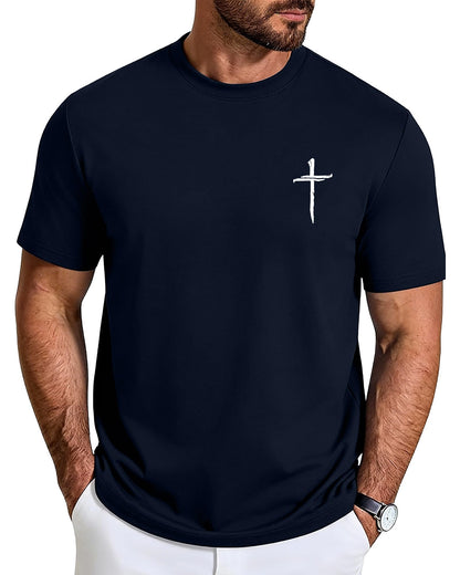 Aiyino Mens Cotton Christian Cross Graphic T Shirt Minimal Faith Casual Crew Neck Tee for Church