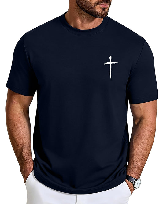 Aiyino Mens Cotton Christian Cross Graphic T Shirt Minimal Faith Casual Crew Neck Tee for Church