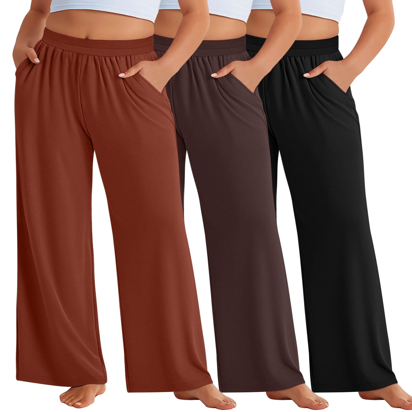 Evervibe 3 Pack Women Plus Size Wide Leg Pants Loose Fit Palazzo Lounge Yoga Sweatpants High Waist Casual Pajamas Pants