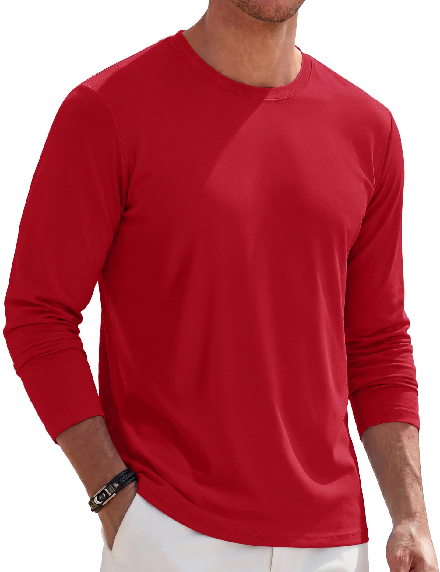 TACVASEN Long Sleeve Shirts for Men Cotton Soft Crew-Neck Moisture Wicking Mens Undershirt Comfort Solid Basic T Shirt