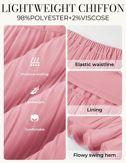 Kate Kasin 2026 Women's Chiffon Maxi Skirt, High Waist Pleated Skirts, Summer Flowy Long Skirts with Underskirt