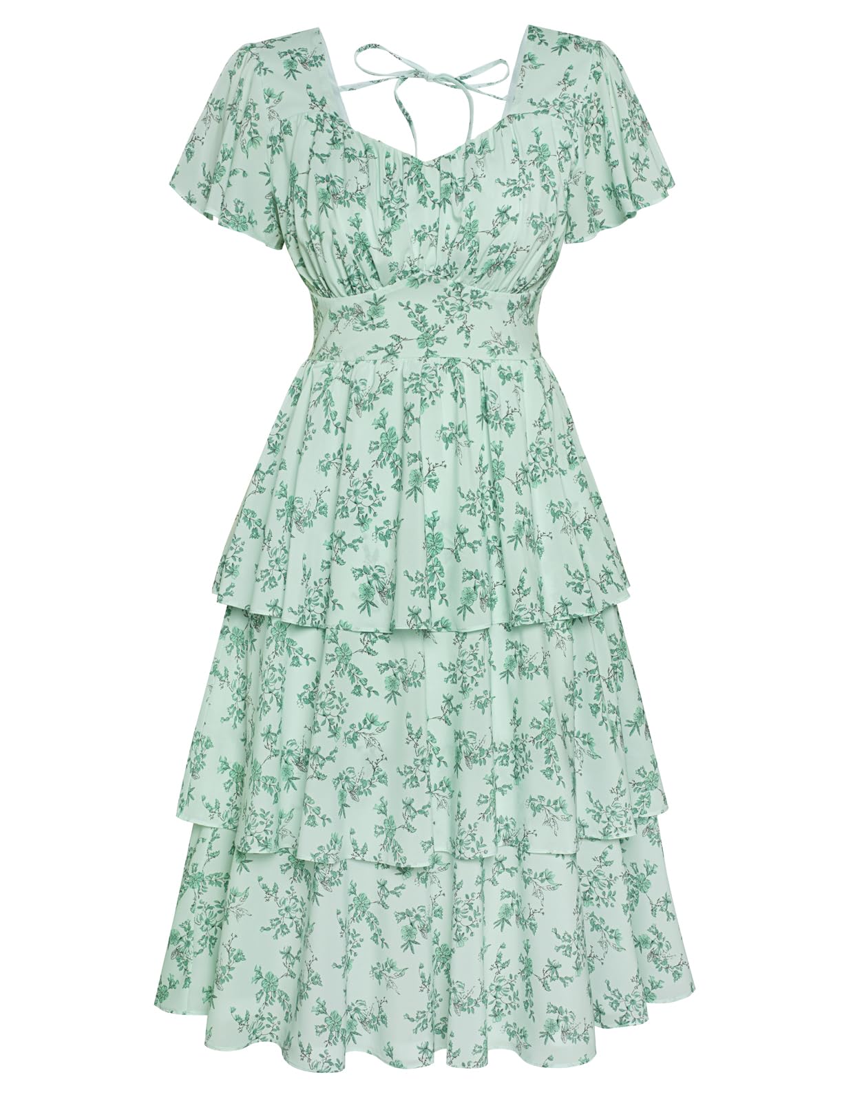 Belle Poque Women's Vintage Square Neck Dress 2026 Summer Short Sleeve Layered Tiered Ruffle A-line Swing Midi Dress
