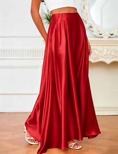 MAKABO Maxi Satin Skirts for Womens High Waisted Flowy Long A line Skirt Trendy for Office Holiday Party