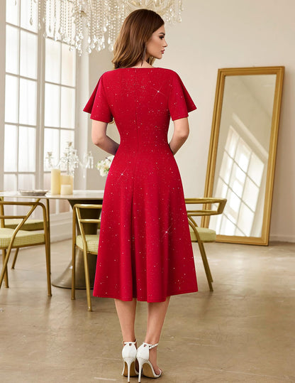 HomRain Vestidos de cóctel brillantes con purpurina para mujer, vestido de dama de honor para invitados de boda, vestido de graduación