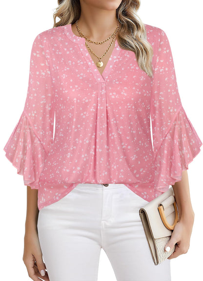 Ninedaily Womens Sparkly Tops 3/4 Sleeve Dressy Casual Sequin Blouses Double Layers Loose V Neck Shirt