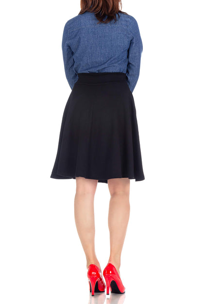 Dani's Choice High-Waisted Cotton Blend Skirt with Pockets - Knee Length A-line Flare for Business and Casual Wear