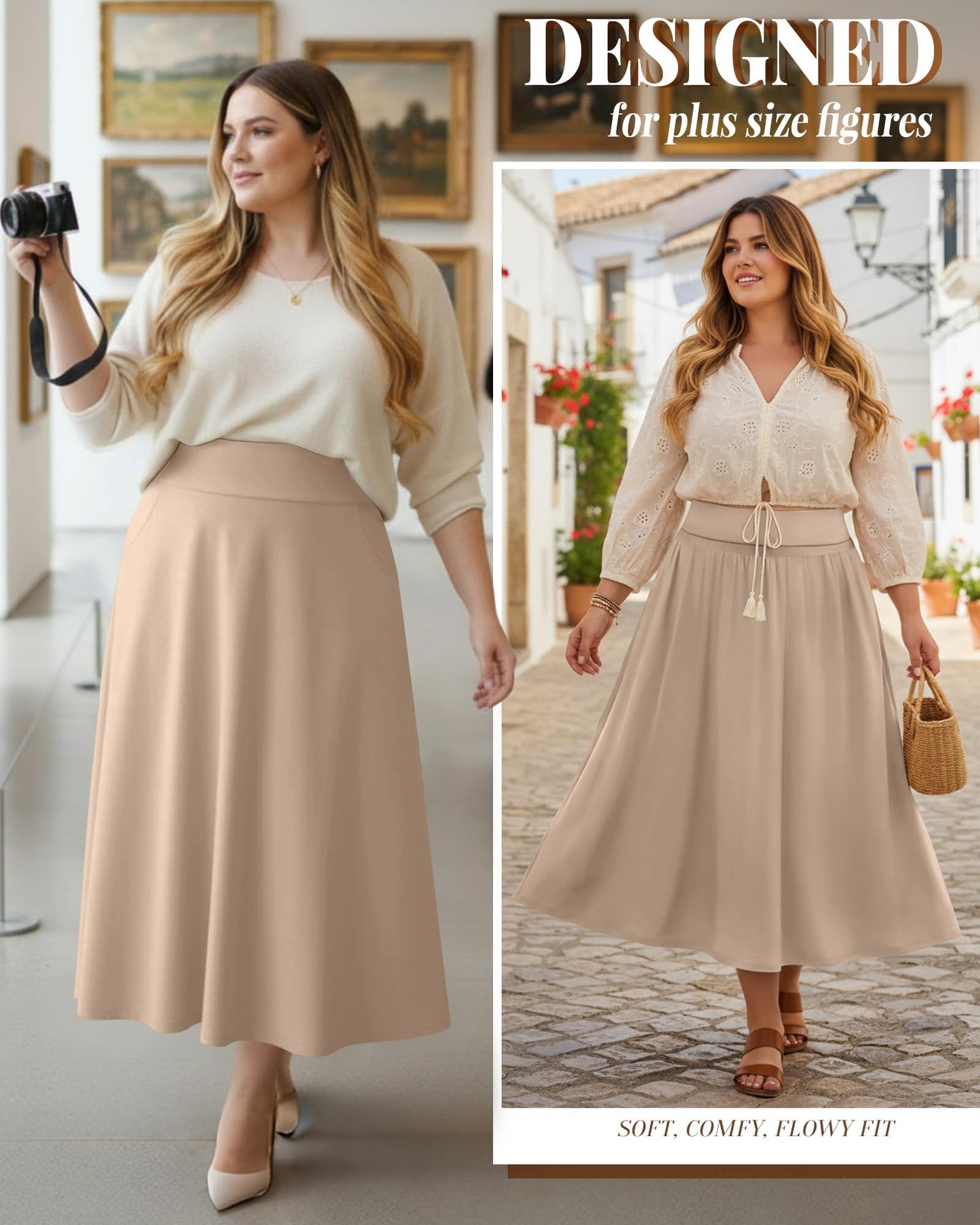 Plus Size Maxi Skirt for Curvy Women Pockets 2026 Ankle Length High Waisted Pleated Flowy a Line Summer Long Skirt