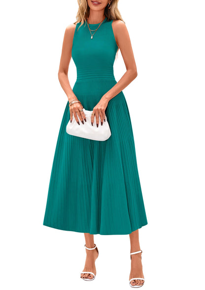 PRETTYGARDEN Spring Casual Dresses for Women 2026 Summer Business Work Midi Sleeveless A Line Pleated Cocktail Dress