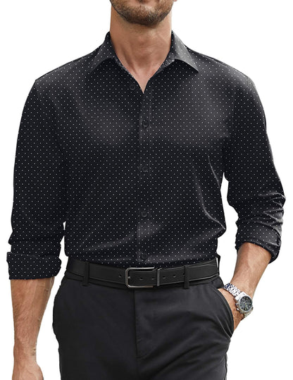 COOFANDY Mens Stretch Dress Shirts Long Sleeve Button Down Shirt Regular Fit Formal Business Wedding Shirts