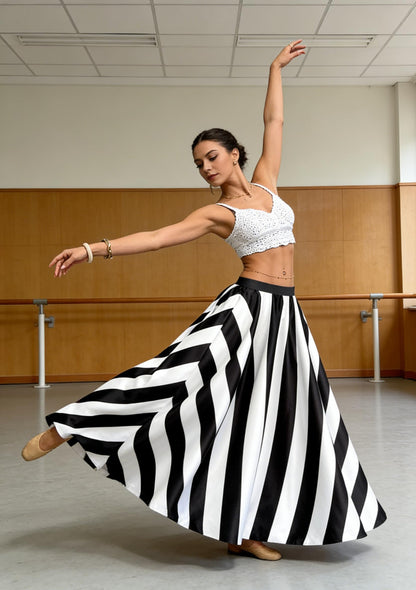 Women's Chiffon Stripe Maxi Skirt High Waist Mopping Floor Skirts