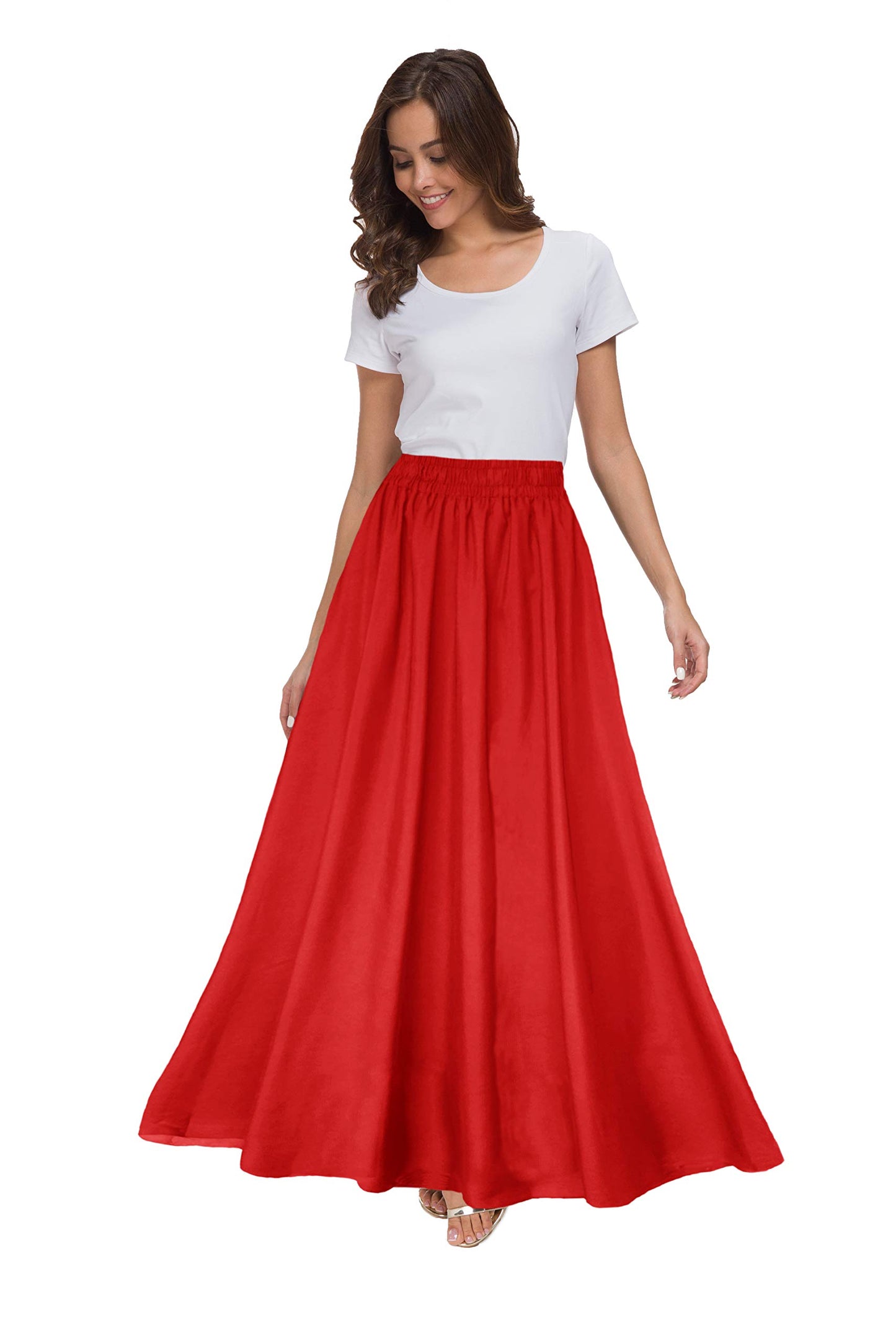 Womens Chiffon Retro Maxi Skirt Vintage Ankle-Length Skirts