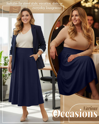 Plus Size Maxi Skirt for Curvy Women Pockets 2026 Ankle Length High Waisted Pleated Flowy a Line Summer Long Skirt