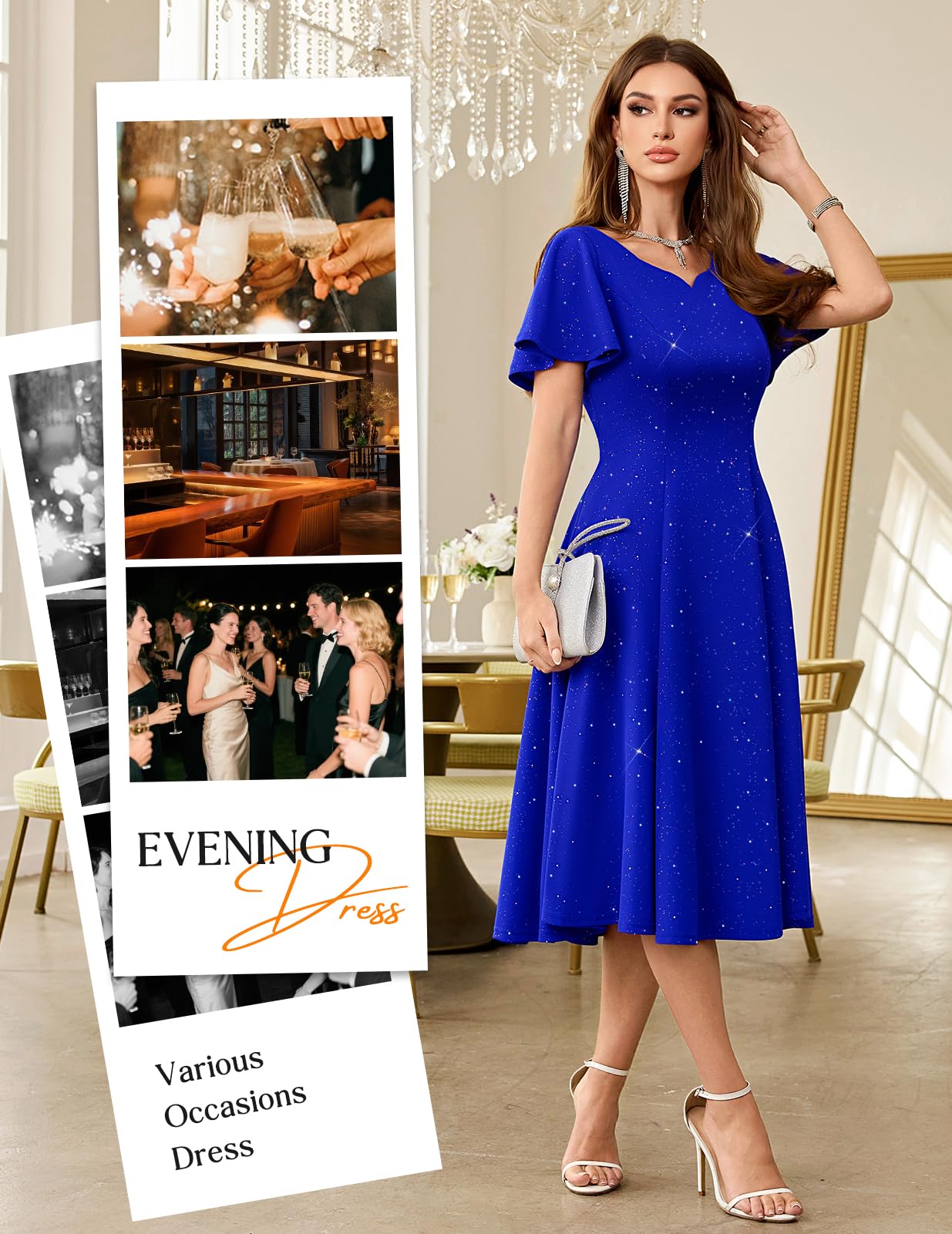 HomRain Vestidos de cóctel brillantes con purpurina para mujer, vestido de dama de honor para invitados de boda, vestido de graduación
