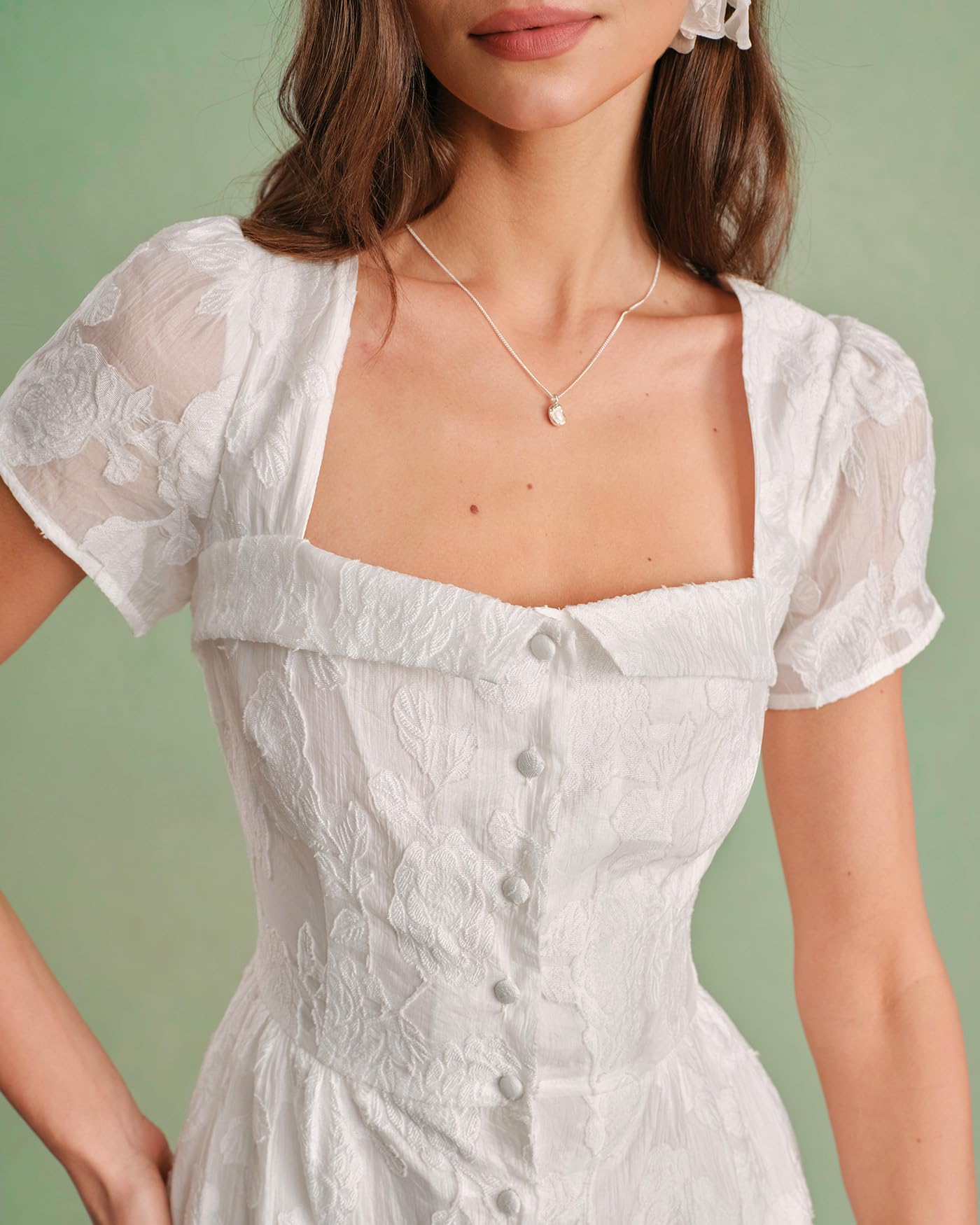 RIHOAS Elegant Casual Dresses for Women Short Sleeve Puff Square Neck A-Line Midi Dress