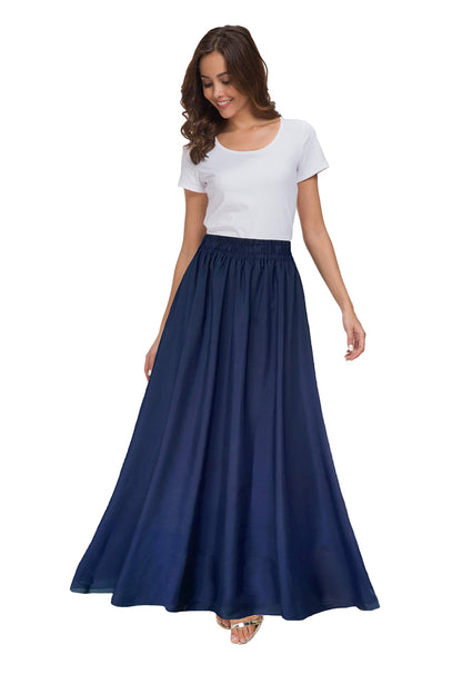 Womens Chiffon Retro Maxi Skirt Vintage Ankle-Length Skirts