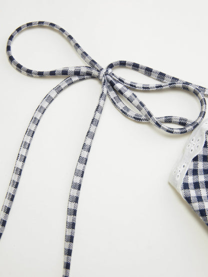 CIDER Womens Summer Gingham Dress Plaid Tie Spaghetti Strap Sleeveless Lace Trim Cute A Line Casual Mini Dresses Sundress