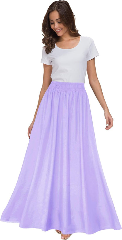 Womens Chiffon Retro Maxi Skirt Vintage Ankle-Length Skirts