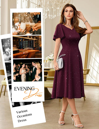 HomRain Vestidos de cóctel brillantes con purpurina para mujer, vestido de dama de honor para invitados de boda, vestido de graduación