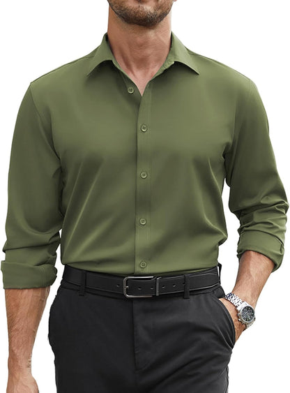 COOFANDY Mens Stretch Dress Shirts Long Sleeve Button Down Shirt Regular Fit Formal Business Wedding Shirts