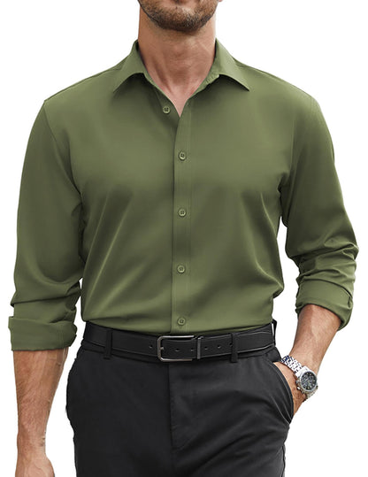 COOFANDY Mens Stretch Dress Shirts Long Sleeve Button Down Shirt Regular Fit Formal Business Wedding Shirts