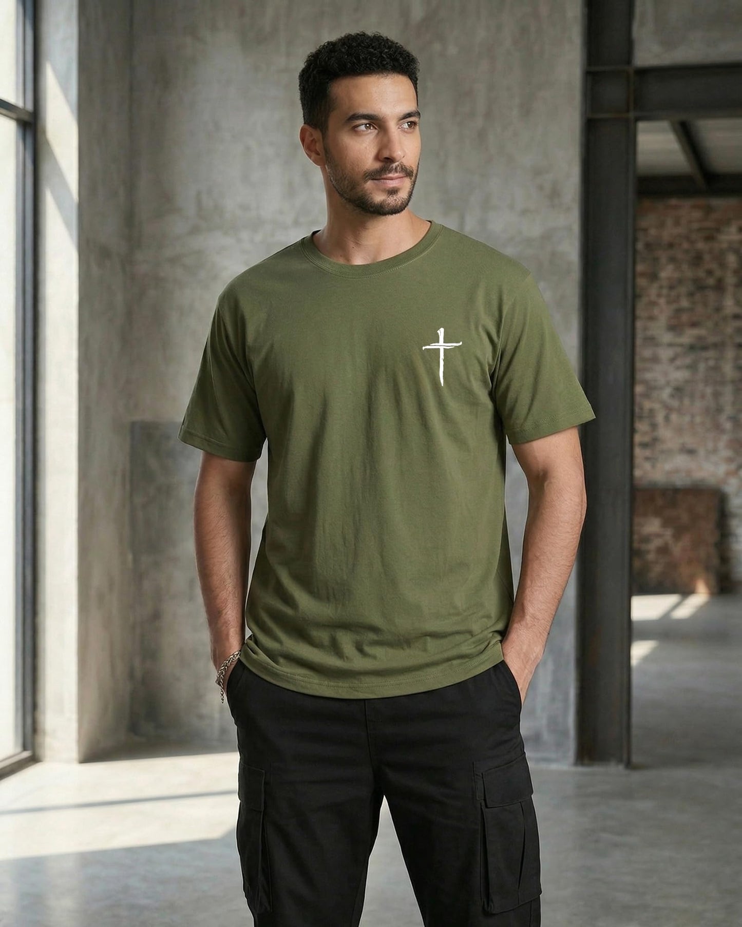 Aiyino Mens Cotton Christian Cross Graphic T Shirt Minimal Faith Casual Crew Neck Tee for Church