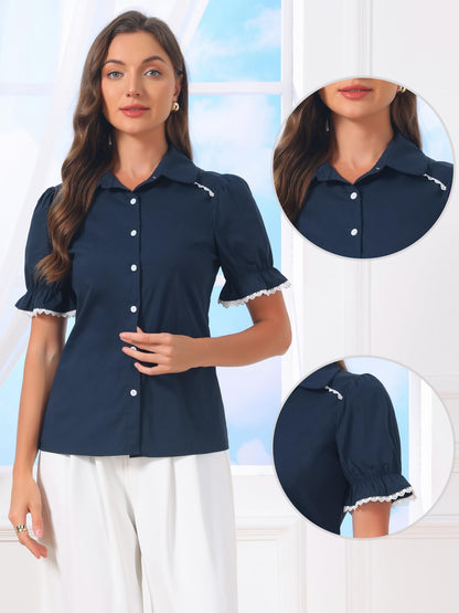Allegra K Peter Pan Collar Shirt for Women Vintage Tops Puff Short Sleeve Button Down Retro Blouses 2026