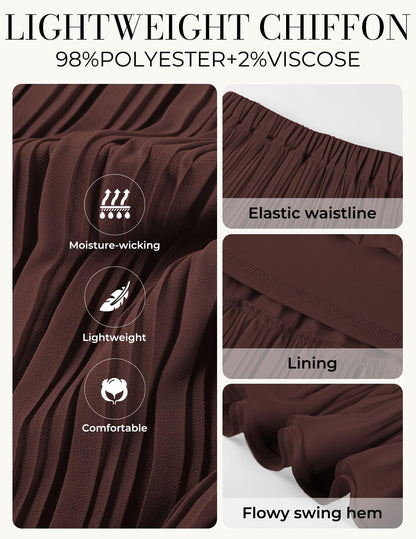Kate Kasin 2026 Women's Chiffon Maxi Skirt, High Waist Pleated Skirts, Summer Flowy Long Skirts with Underskirt