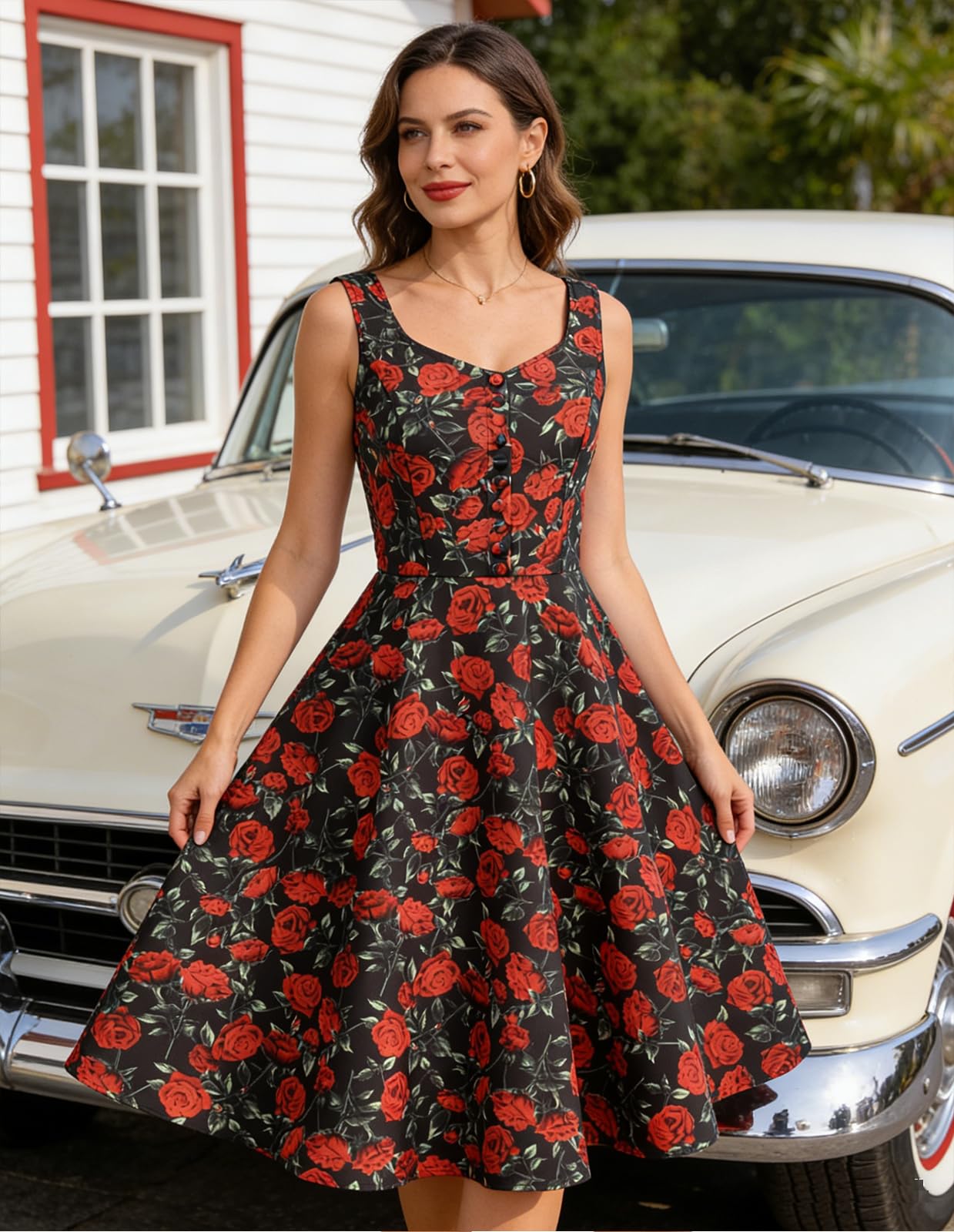 Belle Poque 1950s Vintage Dress for Women Sleeveless Homecoming Dresses Cocktail Party A-Line Summer Dress