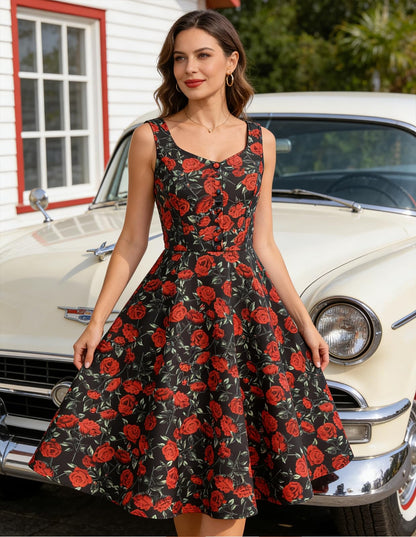 Belle Poque 1950s Vintage Dress for Women Sleeveless Homecoming Dresses Cocktail Party A-Line Summer Dress