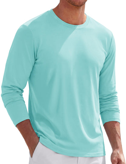 TACVASEN Long Sleeve Shirts for Men Cotton Soft Crew-Neck Moisture Wicking Mens Undershirt Comfort Solid Basic T Shirt