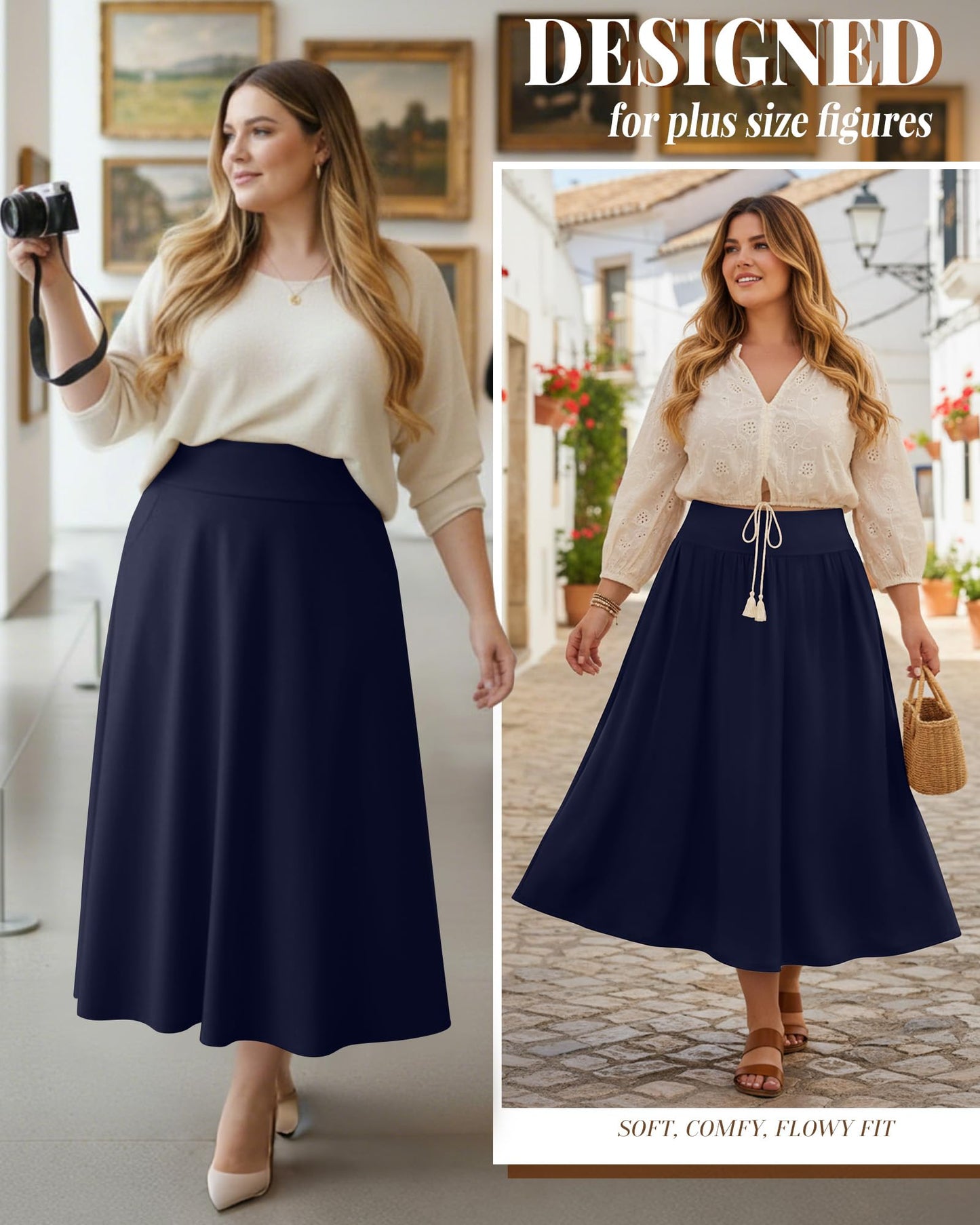 Plus Size Maxi Skirt for Curvy Women Pockets 2026 Ankle Length High Waisted Pleated Flowy a Line Summer Long Skirt