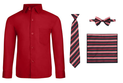 S.H. Churchill & Co. Boy's 4 Piece Dress Shirt Set with Long Tie, Bow Tie and Hanky