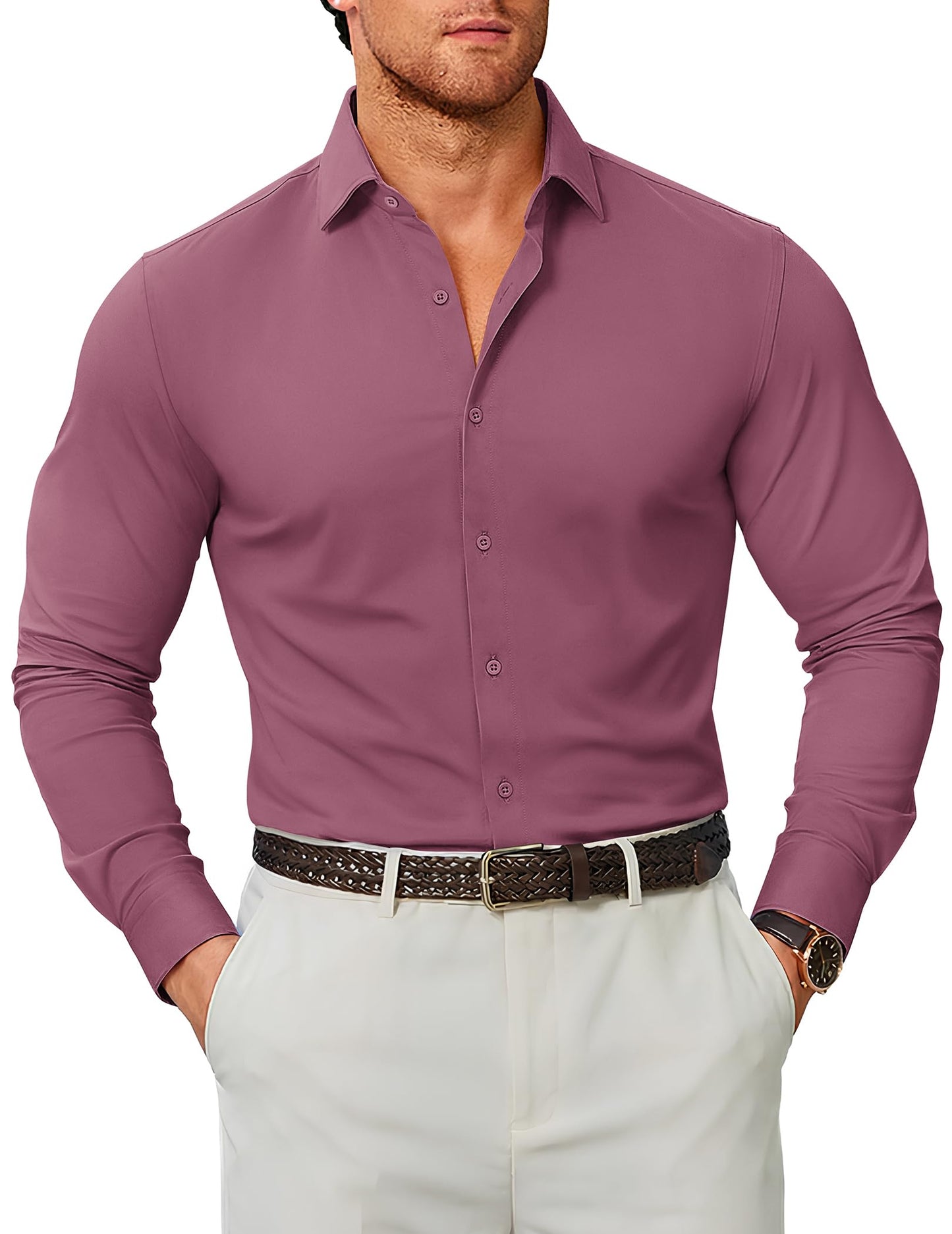 COOFANDY Mens Stretch Dress Shirts Muscle Fit Wrinkle Free Long Sleeve Button Down Shirt Business Casual Shirts