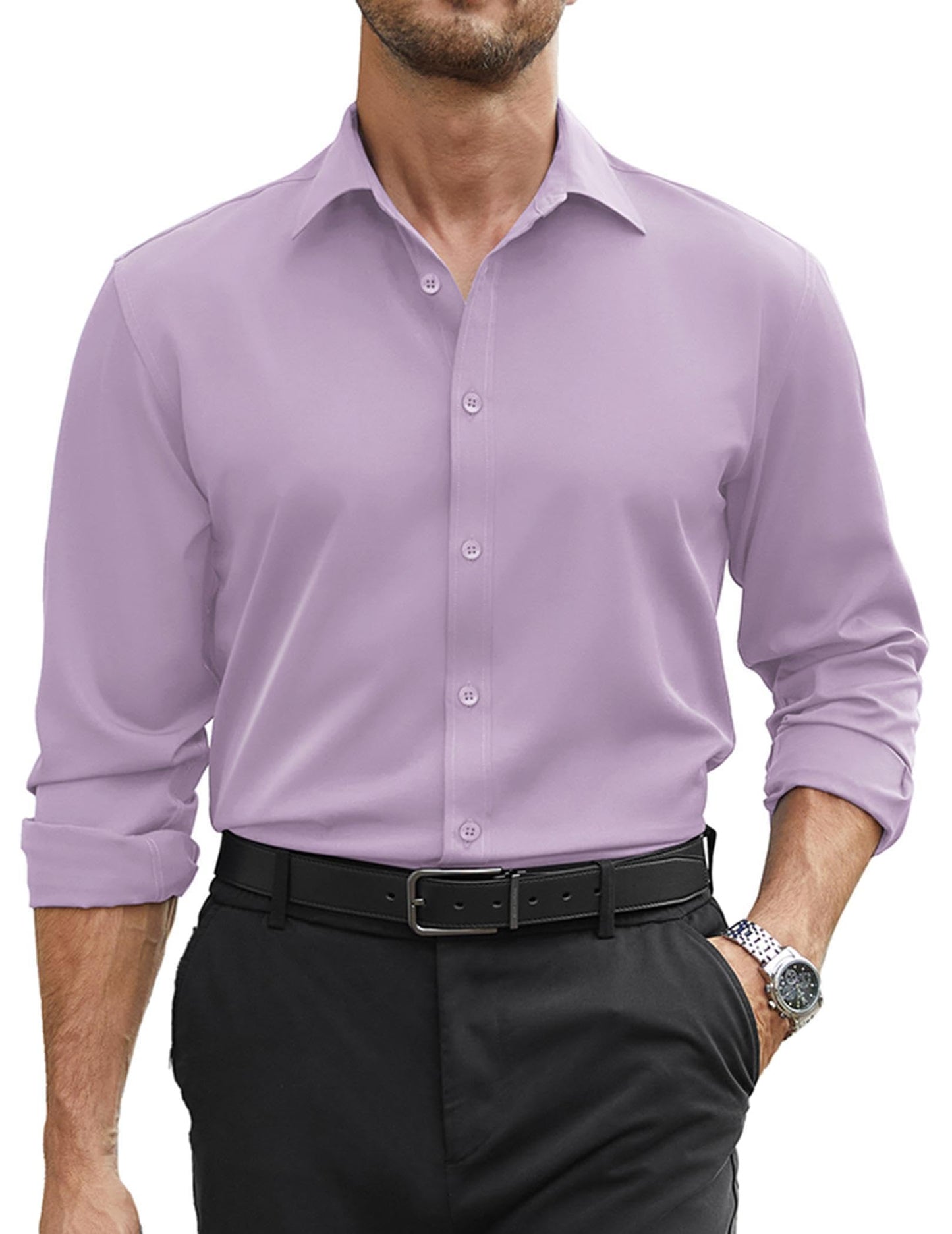 COOFANDY Mens Stretch Dress Shirts Long Sleeve Button Down Shirt Regular Fit Formal Business Wedding Shirts