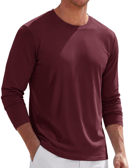 TACVASEN Long Sleeve Shirts for Men Cotton Soft Crew-Neck Moisture Wicking Mens Undershirt Comfort Solid Basic T Shirt