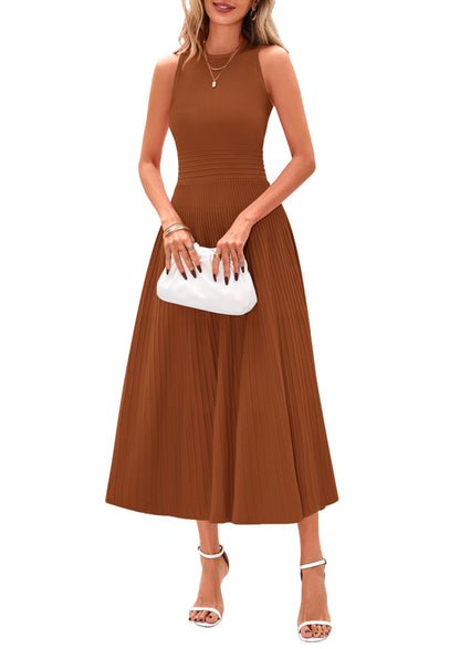PRETTYGARDEN Spring Casual Dresses for Women 2026 Summer Business Work Midi Sleeveless A Line Pleated Cocktail Dress