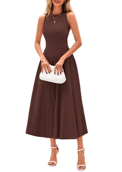 PRETTYGARDEN Spring Casual Dresses for Women 2026 Summer Business Work Midi Sleeveless A Line Pleated Cocktail Dress