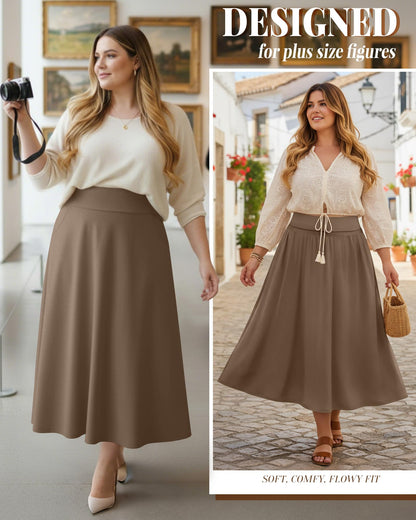 Plus Size Maxi Skirt for Curvy Women Pockets 2026 Ankle Length High Waisted Pleated Flowy a Line Summer Long Skirt