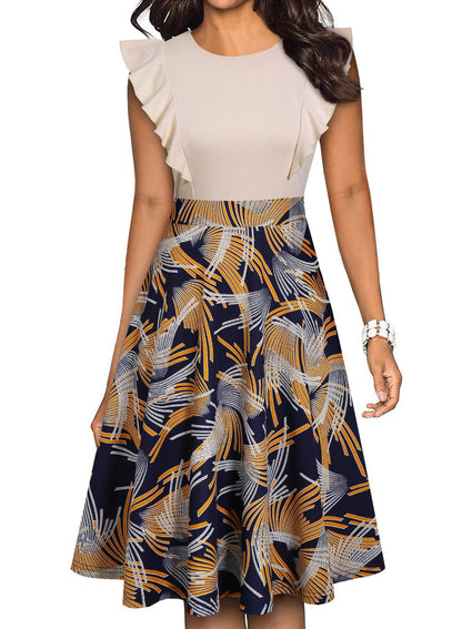 YATHON Women's Vintage Ruffle Floral Flared A Line Swing Casual Cocktail Party Dresses