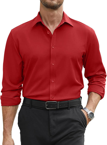 COOFANDY Mens Stretch Dress Shirts Long Sleeve Button Down Shirt Regular Fit Formal Business Wedding Shirts